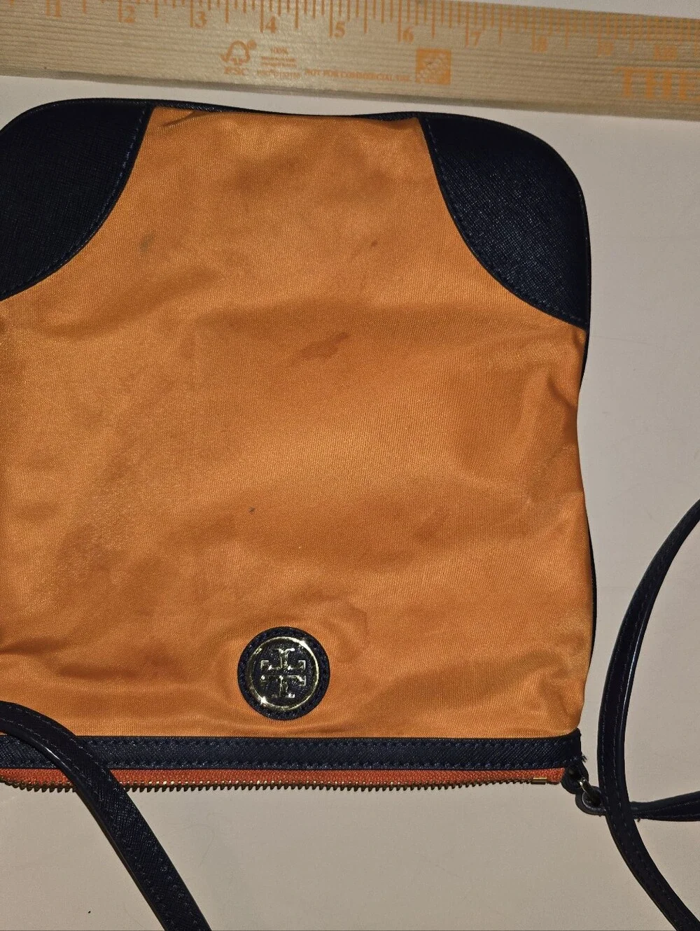Stained Tory Burch _Navy & Orange Crossbody Bag - Compact Men’s Shoulder Bag